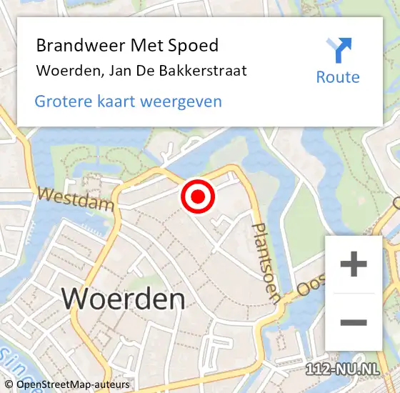 Locatie op kaart van de 112 melding: Brandweer Met Spoed Naar Woerden, Jan De Bakkerstraat op 21 mei 2018 19:48