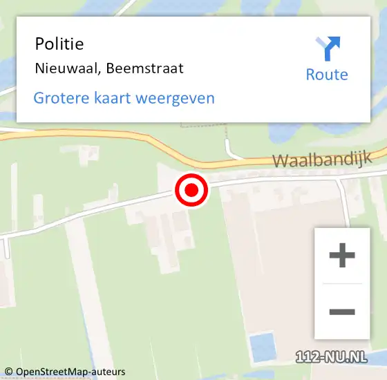 Locatie op kaart van de 112 melding: Politie Nieuwaal, Beemstraat op 21 mei 2018 20:01