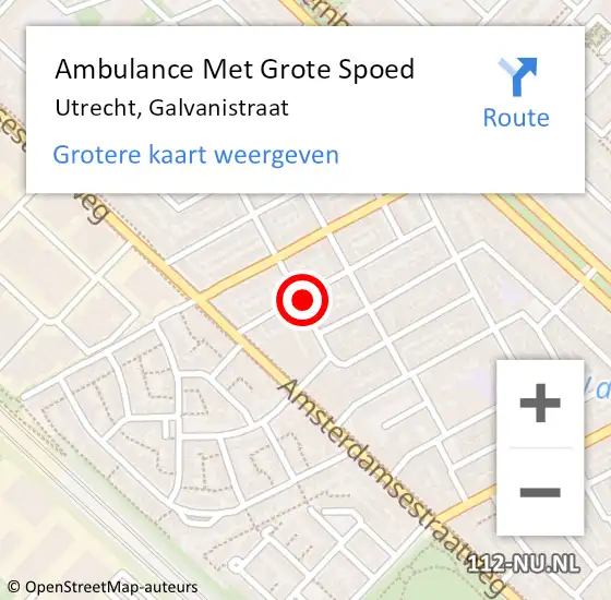 Locatie op kaart van de 112 melding: Ambulance Met Grote Spoed Naar Utrecht, Galvanistraat op 21 mei 2018 20:15