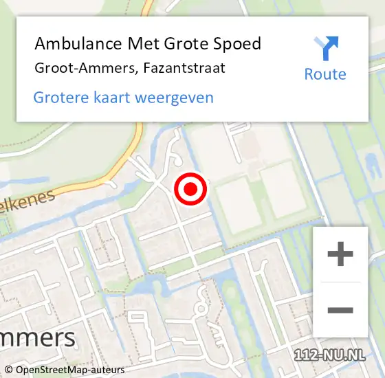 Locatie op kaart van de 112 melding: Ambulance Met Grote Spoed Naar Groot-Ammers, Fazantstraat op 21 mei 2018 20:22