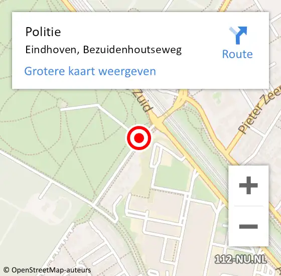 Locatie op kaart van de 112 melding: Politie Eindhoven, Bezuidenhoutseweg op 21 mei 2018 20:49