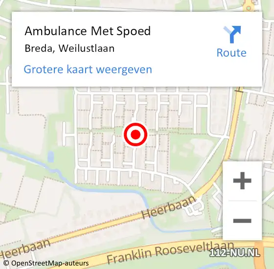 Locatie op kaart van de 112 melding: Ambulance Met Spoed Naar Breda, Weilustlaan op 21 mei 2018 21:09