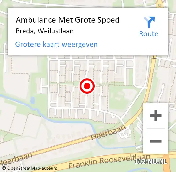 Locatie op kaart van de 112 melding: Ambulance Met Grote Spoed Naar Breda, Weilustlaan op 21 mei 2018 21:12
