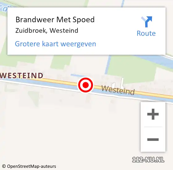 Locatie op kaart van de 112 melding: Brandweer Met Spoed Naar Zuidbroek, Westeind op 21 mei 2018 22:04