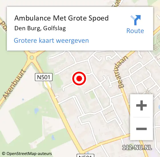 Locatie op kaart van de 112 melding: Ambulance Met Grote Spoed Naar Den Burg, Golfslag op 21 mei 2018 22:40