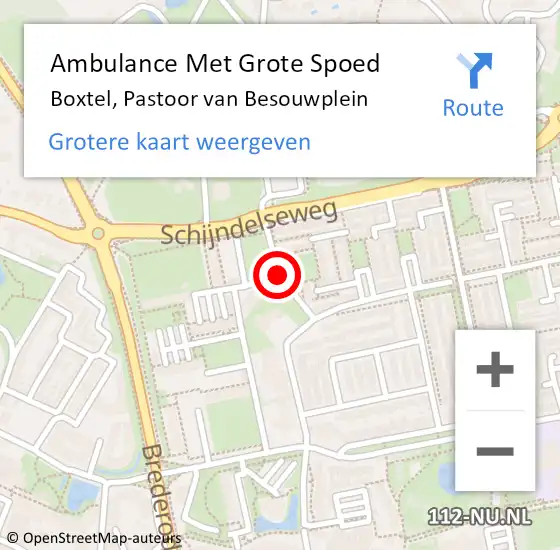 Locatie op kaart van de 112 melding: Ambulance Met Grote Spoed Naar Boxtel, Pastoor van Besouwplein op 21 mei 2018 22:54