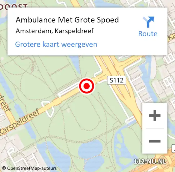 Locatie op kaart van de 112 melding: Ambulance Met Grote Spoed Naar Amsterdam, Karspeldreef op 21 mei 2018 22:54