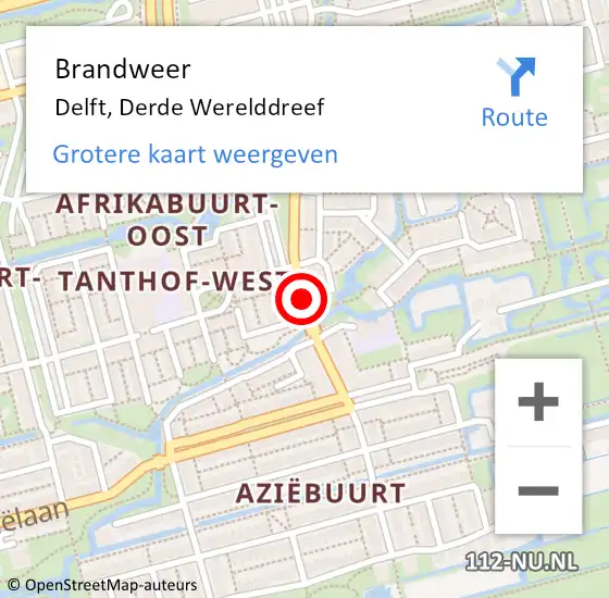 Locatie op kaart van de 112 melding: Brandweer Delft, Derde Werelddreef op 21 mei 2018 23:58