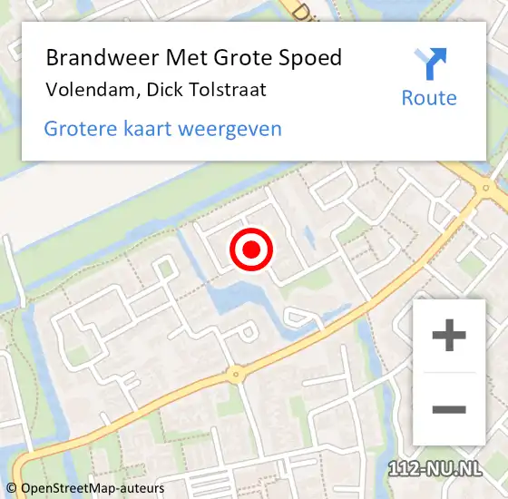 Locatie op kaart van de 112 melding: Brandweer Met Grote Spoed Naar Volendam, Dick Tolstraat op 22 mei 2018 00:11