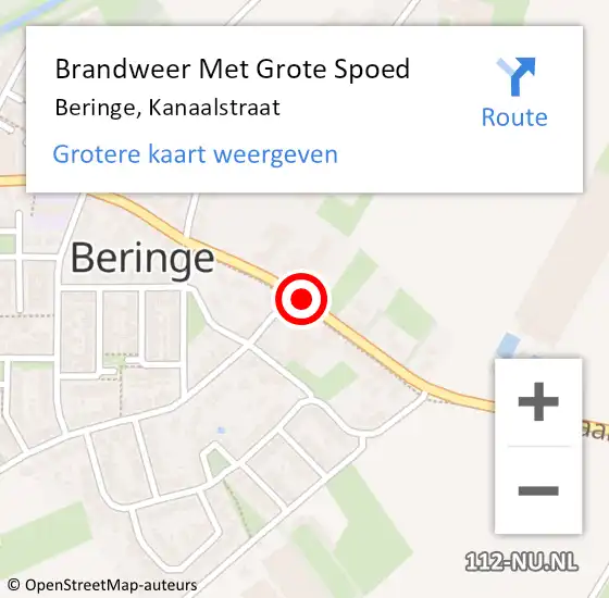 Locatie op kaart van de 112 melding: Brandweer Met Grote Spoed Naar Beringe, Kanaalstraat op 22 mei 2018 00:12