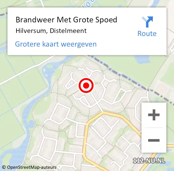 Locatie op kaart van de 112 melding: Brandweer Met Grote Spoed Naar Hilversum, Distelmeent op 22 mei 2018 00:33