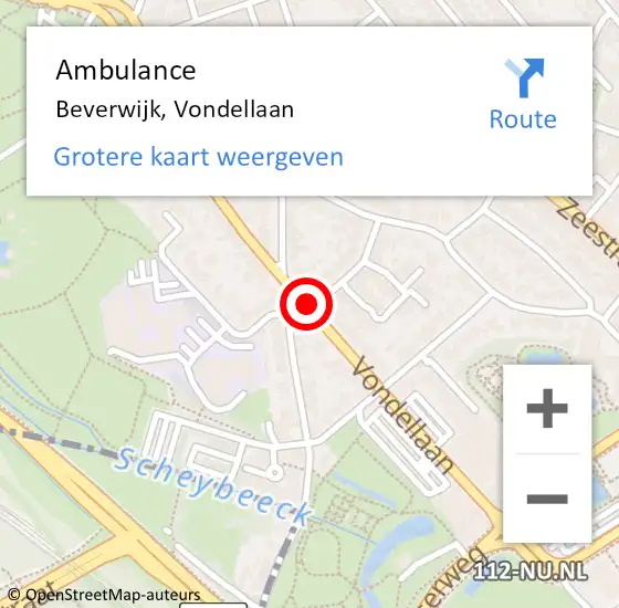 Locatie op kaart van de 112 melding: Ambulance Beverwijk, Vondellaan op 22 mei 2018 01:09