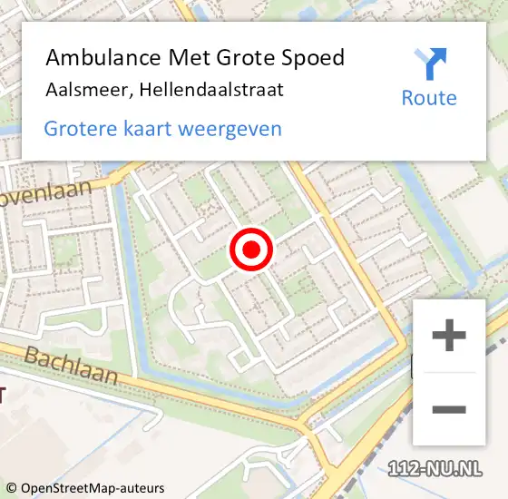 Locatie op kaart van de 112 melding: Ambulance Met Grote Spoed Naar Aalsmeer, Hellendaalstraat op 22 mei 2018 01:16