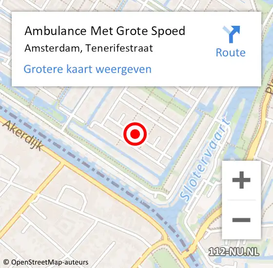 Locatie op kaart van de 112 melding: Ambulance Met Grote Spoed Naar Amsterdam, Tenerifestraat op 22 mei 2018 01:17