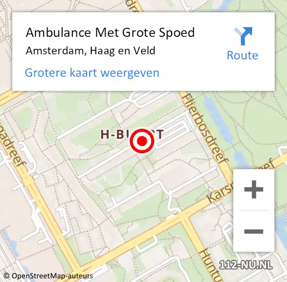 Locatie op kaart van de 112 melding: Ambulance Met Grote Spoed Naar Amsterdam, Haag en Veld op 22 mei 2018 01:20