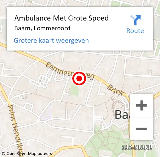 Locatie op kaart van de 112 melding: Ambulance Met Grote Spoed Naar Baarn, Lommeroord op 22 mei 2018 01:21