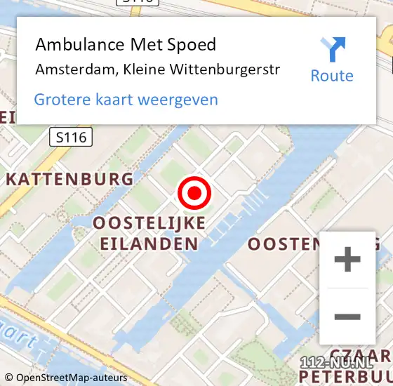 Locatie op kaart van de 112 melding: Ambulance Met Spoed Naar Amsterdam, Kleine Wittenburgerstr op 22 mei 2018 01:23