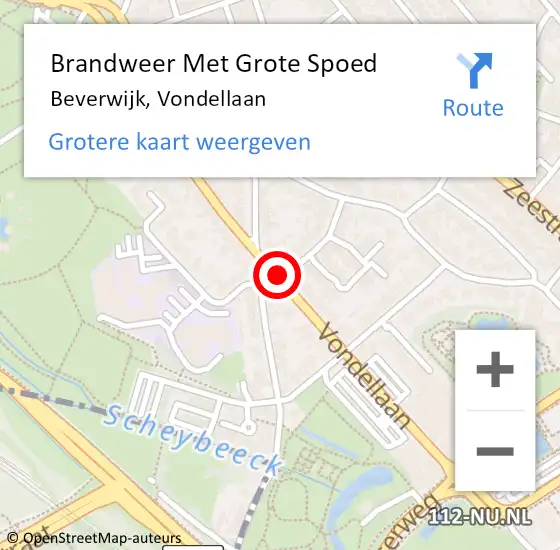 Locatie op kaart van de 112 melding: Brandweer Met Grote Spoed Naar Beverwijk, Vondellaan op 22 mei 2018 01:48