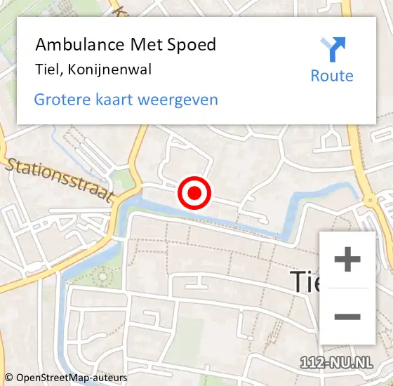 Locatie op kaart van de 112 melding: Ambulance Met Spoed Naar Tiel, Konijnenwal op 22 mei 2018 01:53
