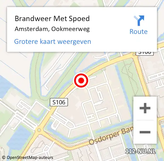 Locatie op kaart van de 112 melding: Brandweer Met Spoed Naar Amsterdam, Ookmeerweg op 22 mei 2018 01:55