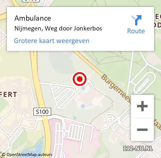 Locatie op kaart van de 112 melding: Ambulance Nijmegen, Weg door Jonkerbos op 22 mei 2018 01:57