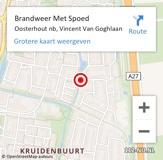 Locatie op kaart van de 112 melding: Brandweer Met Spoed Naar Oosterhout nb, Vincent Van Goghlaan op 22 mei 2018 02:01