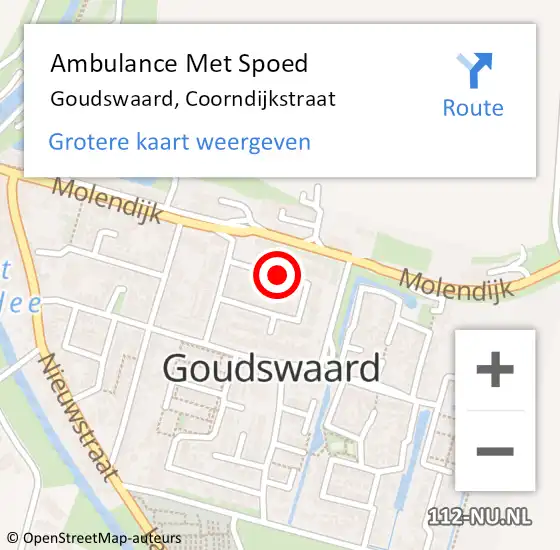 Locatie op kaart van de 112 melding: Ambulance Met Spoed Naar Goudswaard, Coorndijkstraat op 22 mei 2018 02:10