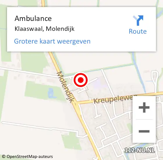 Locatie op kaart van de 112 melding: Ambulance Klaaswaal, Molendijk op 22 mei 2018 02:13