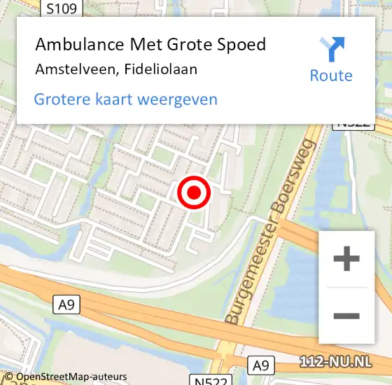Locatie op kaart van de 112 melding: Ambulance Met Grote Spoed Naar Amstelveen, Fideliolaan op 22 mei 2018 04:53