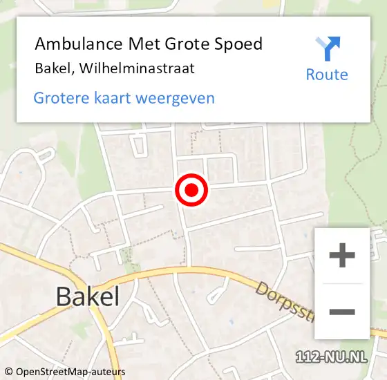 Locatie op kaart van de 112 melding: Ambulance Met Grote Spoed Naar Bakel, Wilhelminastraat op 22 mei 2018 05:31