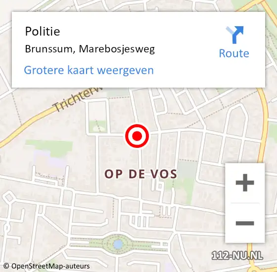 Locatie op kaart van de 112 melding: Politie Brunssum, Marebosjesweg op 22 mei 2018 07:31