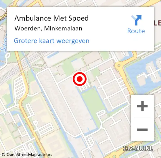 Locatie op kaart van de 112 melding: Ambulance Met Spoed Naar Woerden, Minkemalaan op 22 mei 2018 08:09