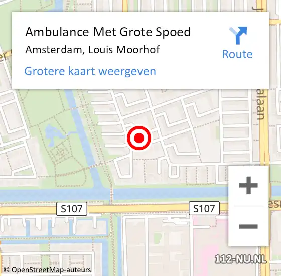 Locatie op kaart van de 112 melding: Ambulance Met Grote Spoed Naar Amsterdam, Louis Moorhof op 22 mei 2018 08:56