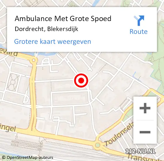 Locatie op kaart van de 112 melding: Ambulance Met Grote Spoed Naar Dordrecht, Blekersdijk op 22 mei 2018 09:19