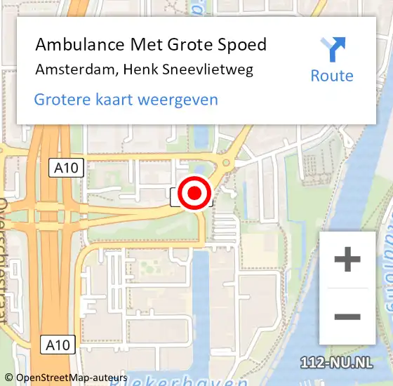 Locatie op kaart van de 112 melding: Ambulance Met Grote Spoed Naar Amsterdam, Henk Sneevlietweg op 22 mei 2018 09:23