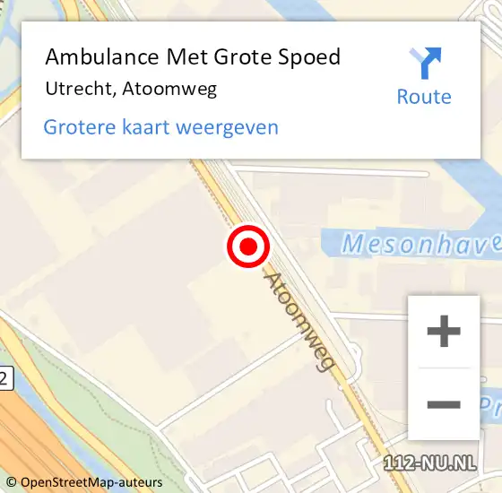 Locatie op kaart van de 112 melding: Ambulance Met Grote Spoed Naar Utrecht, Atoomweg op 22 mei 2018 09:48