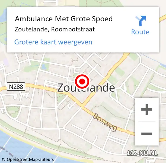 Locatie op kaart van de 112 melding: Ambulance Met Grote Spoed Naar Zoutelande, Roompotstraat op 22 mei 2018 11:18