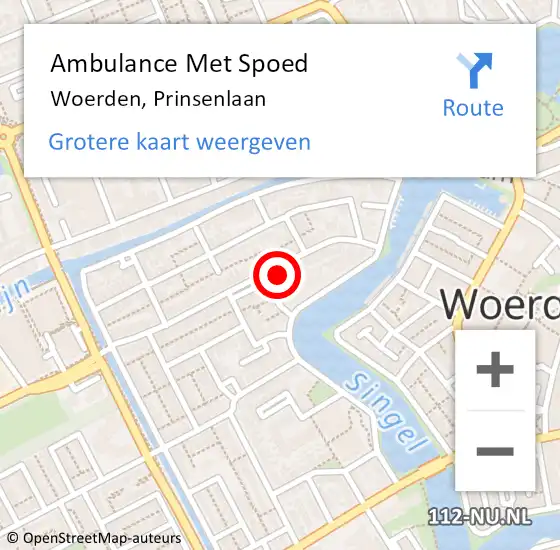 Locatie op kaart van de 112 melding: Ambulance Met Spoed Naar Woerden, Prinsenlaan op 22 mei 2018 12:40