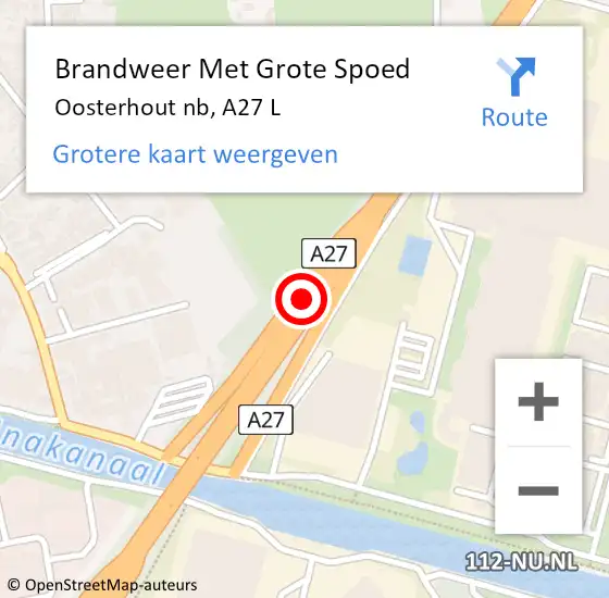 Locatie op kaart van de 112 melding: Brandweer Met Grote Spoed Naar Oosterhout nb, A27 L op 22 mei 2018 13:32
