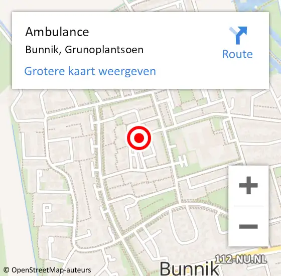 Locatie op kaart van de 112 melding: Ambulance Bunnik, Grunoplantsoen op 22 mei 2018 13:37