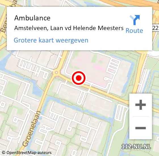 Locatie op kaart van de 112 melding: Ambulance Amstelveen, Laan vd Helende Meesters op 22 mei 2018 14:34