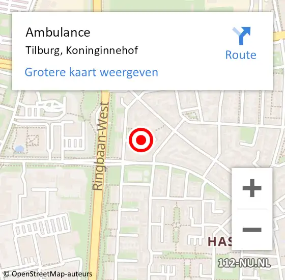 Locatie op kaart van de 112 melding: Ambulance Tilburg, Koninginnehof op 22 mei 2018 14:37