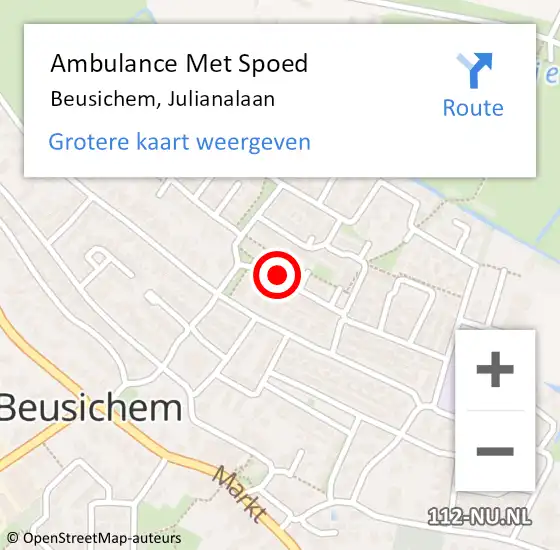 Locatie op kaart van de 112 melding: Ambulance Met Spoed Naar Beusichem, Julianalaan op 22 mei 2018 15:11