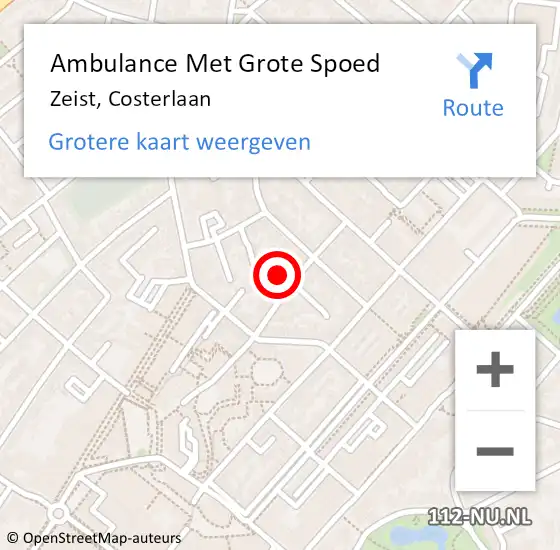 Locatie op kaart van de 112 melding: Ambulance Met Grote Spoed Naar Zeist, Costerlaan op 22 mei 2018 16:05