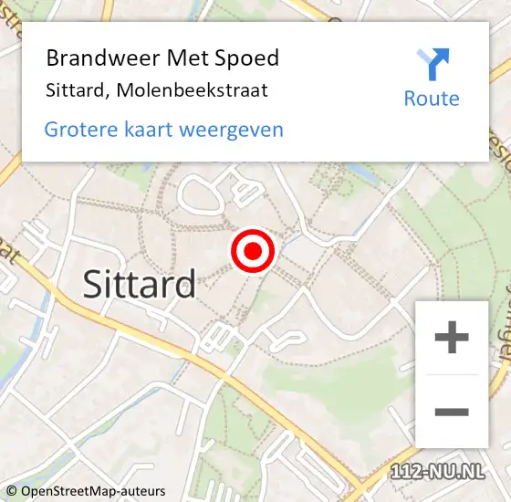 Locatie op kaart van de 112 melding: Brandweer Met Spoed Naar Sittard, Molenbeekstraat op 22 mei 2018 16:21