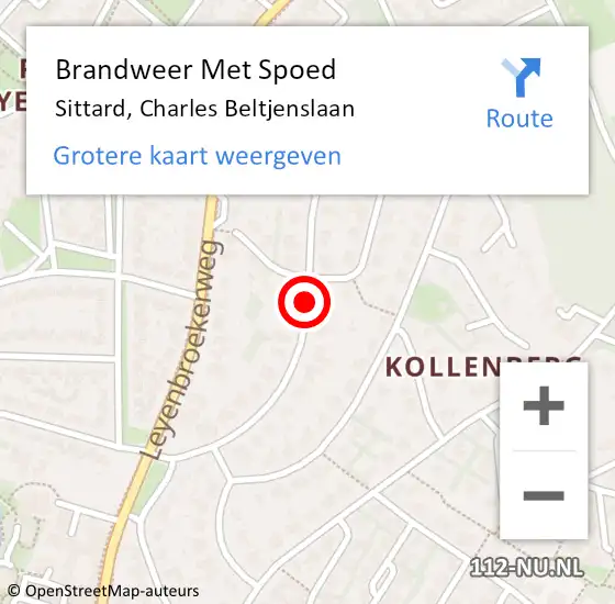 Locatie op kaart van de 112 melding: Brandweer Met Spoed Naar Sittard, Charles Beltjenslaan op 22 mei 2018 16:26