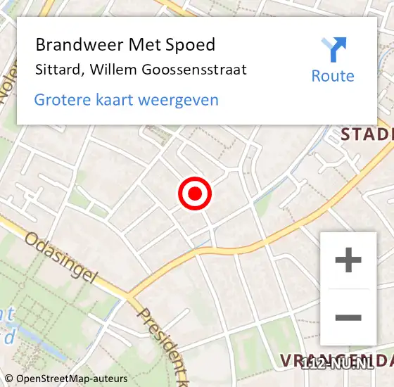 Locatie op kaart van de 112 melding: Brandweer Met Spoed Naar Sittard, Willem Goossensstraat op 22 mei 2018 16:43