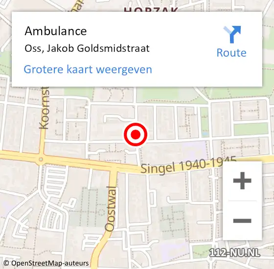 Locatie op kaart van de 112 melding: Ambulance Oss, Jakob Goldsmidstraat op 22 mei 2018 17:06