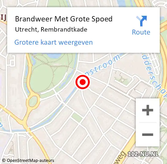 Locatie op kaart van de 112 melding: Brandweer Met Grote Spoed Naar Utrecht, Rembrandtkade op 22 mei 2018 17:08
