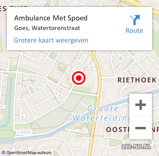 Locatie op kaart van de 112 melding: Ambulance Met Spoed Naar Goes, Watertorenstraat op 22 mei 2018 17:31